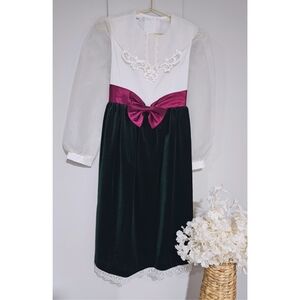 Bonnie Jean Vintage Holidays Party Off White Bodice Green Skirt Dress